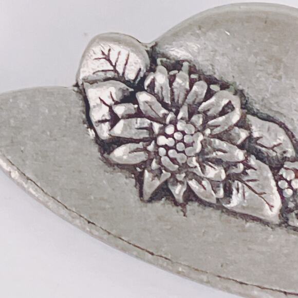 Vintage 2005 Birds & Blooms Pewter Floral Hat Brooch Pin - Picture 3 of 8
